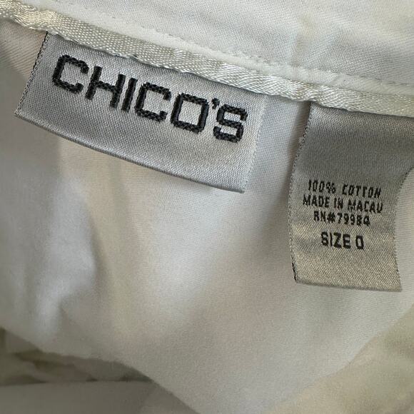 Chico's Shirt WMNS SZ 0 White Button Up Long Sleeve Collared Dress Blouse - Picture 6 of 7